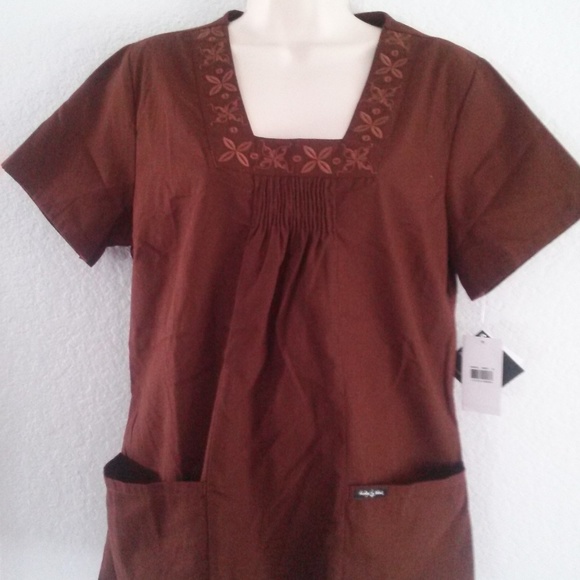 Baby Phat Medical Uniform Scrub Top Brown MED - Picture 2 of 3